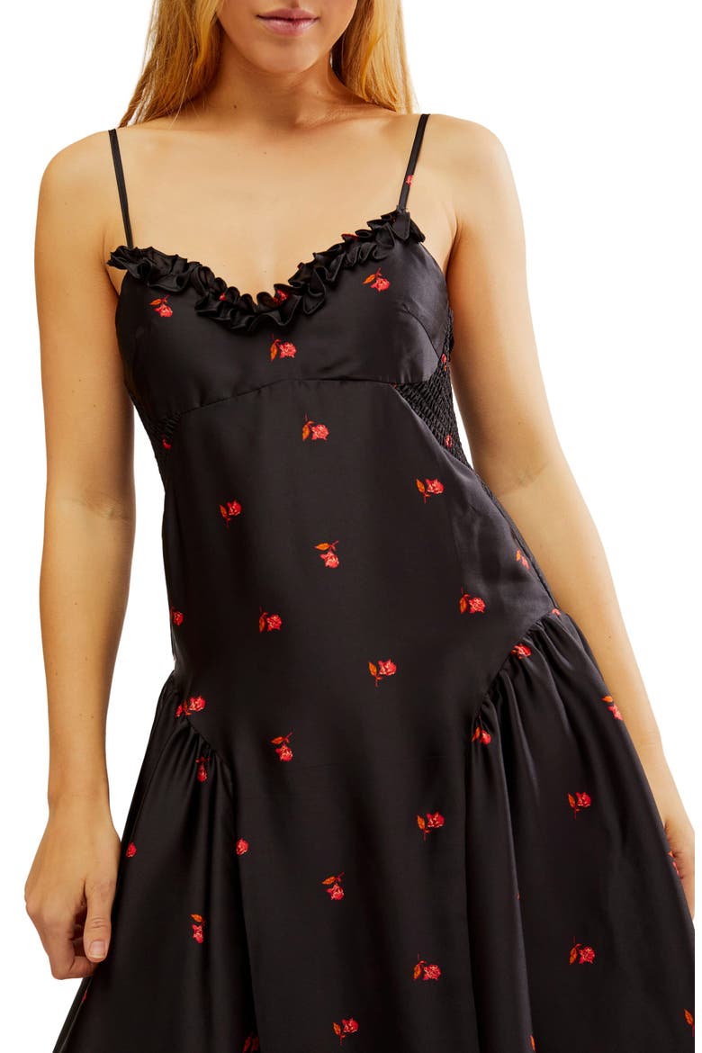 On My Own Floral Satin Nightgown, Alternate, color, BLACK COMBO