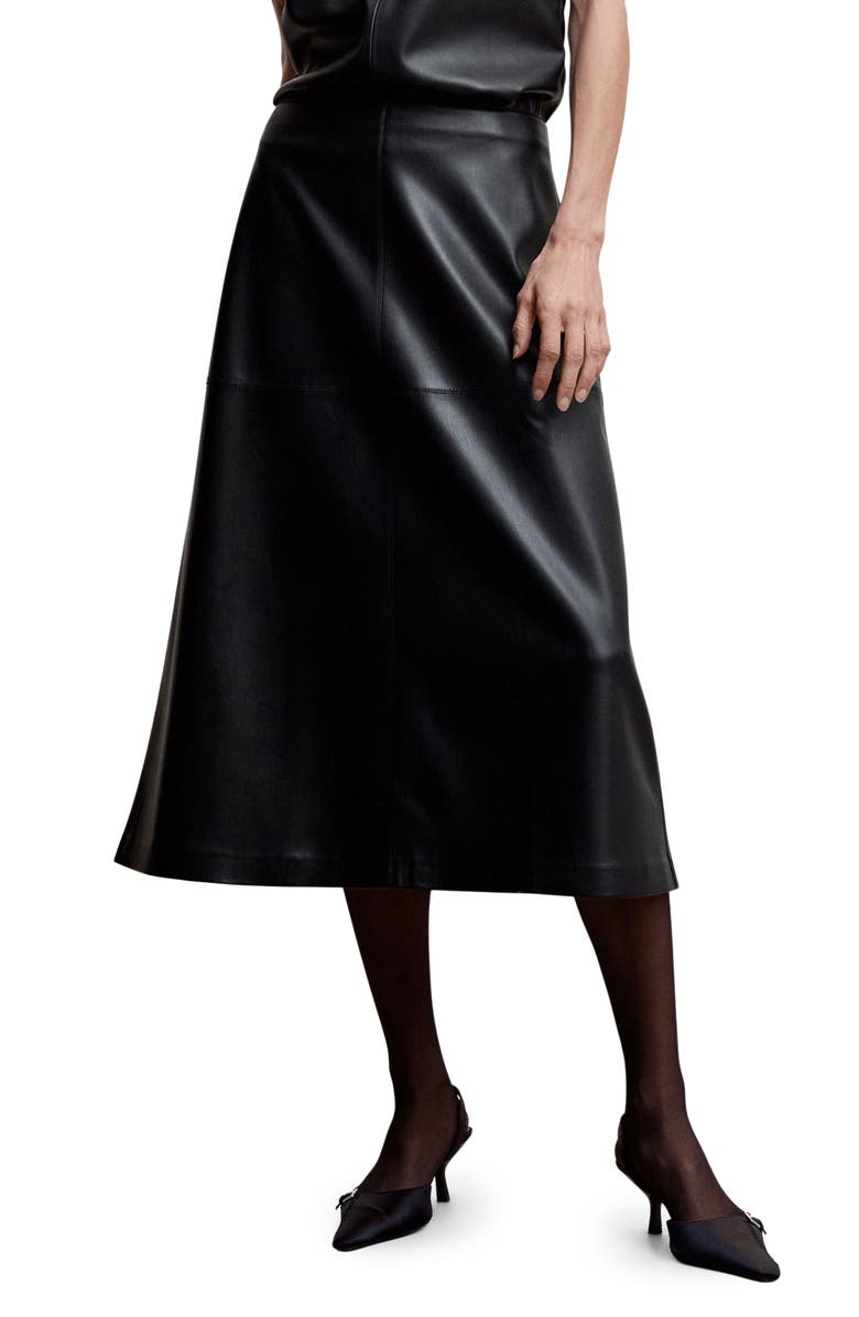 MANGO Faux Leather A-Line Skirt, Main, color,