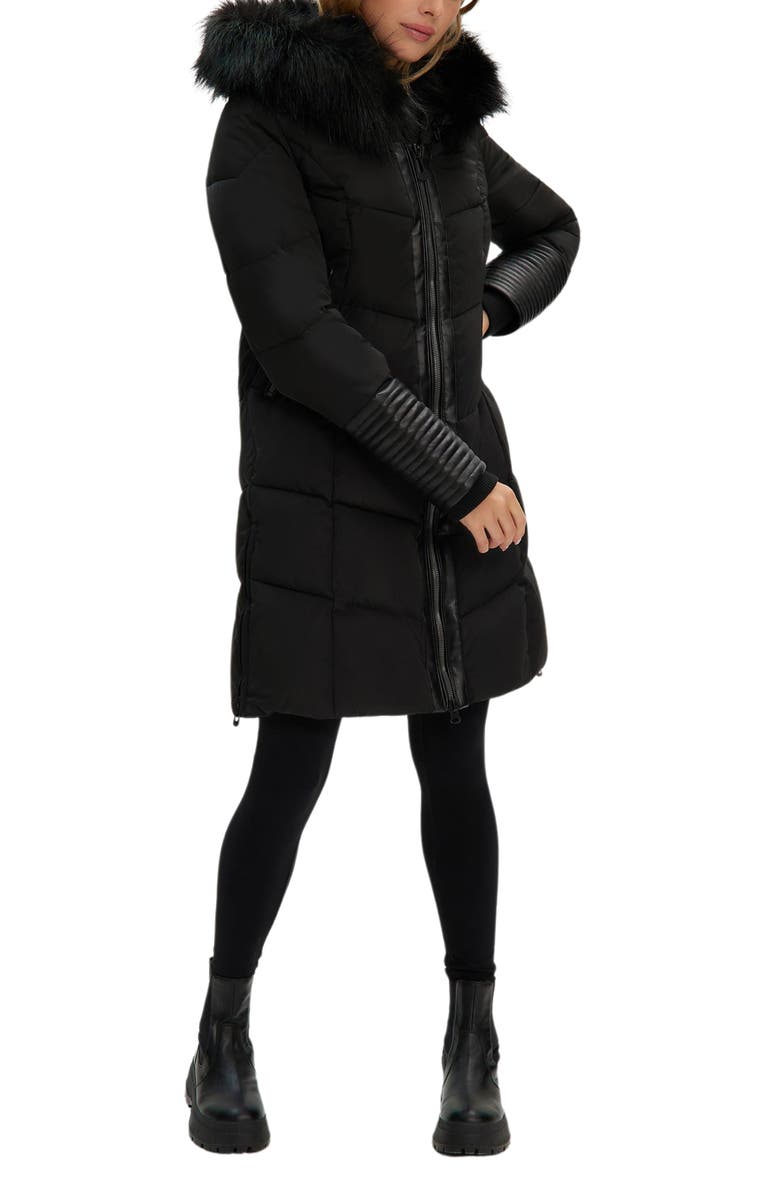 Noize Priya Water Resistant Mixed Media Parka with Faux Fur Trim, Alternate, color, Black