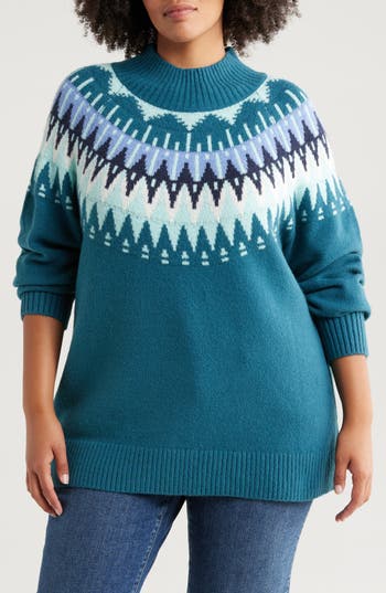 Caslon ® Fair Isle Mock Neck Sweater In Blue
