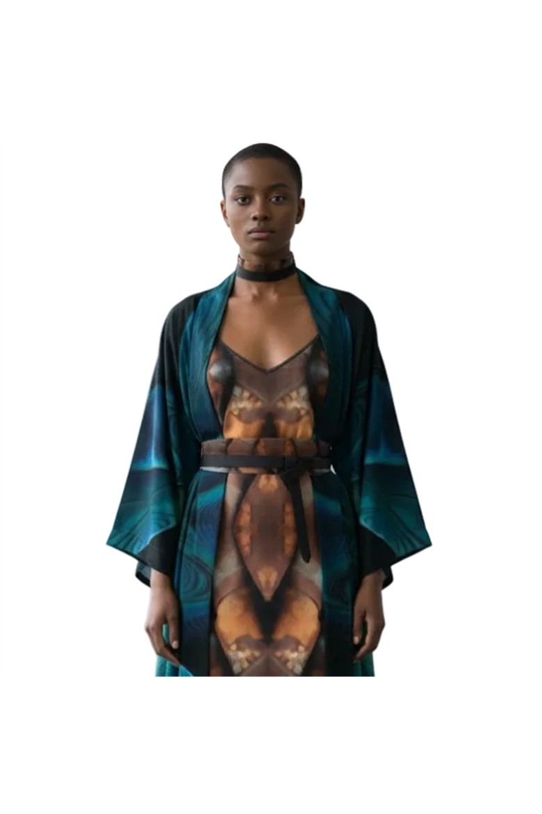 Reflection's Silk Robe, Main, color, Black/teal