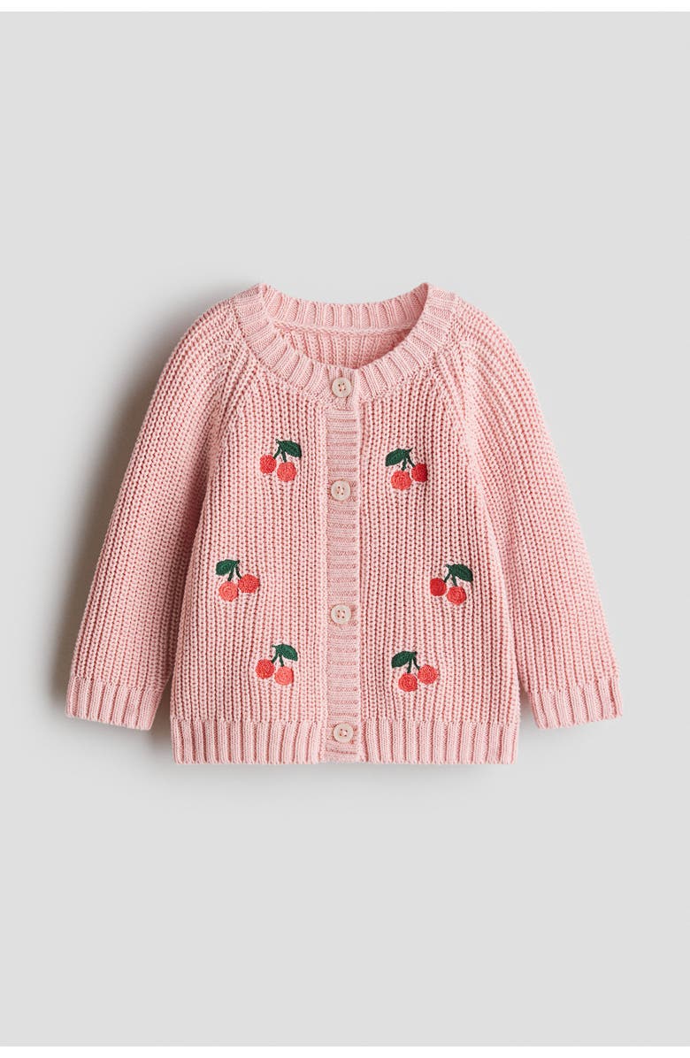 H&M Embroidered-motif Cardigan, Main, color, Pink/Cherries