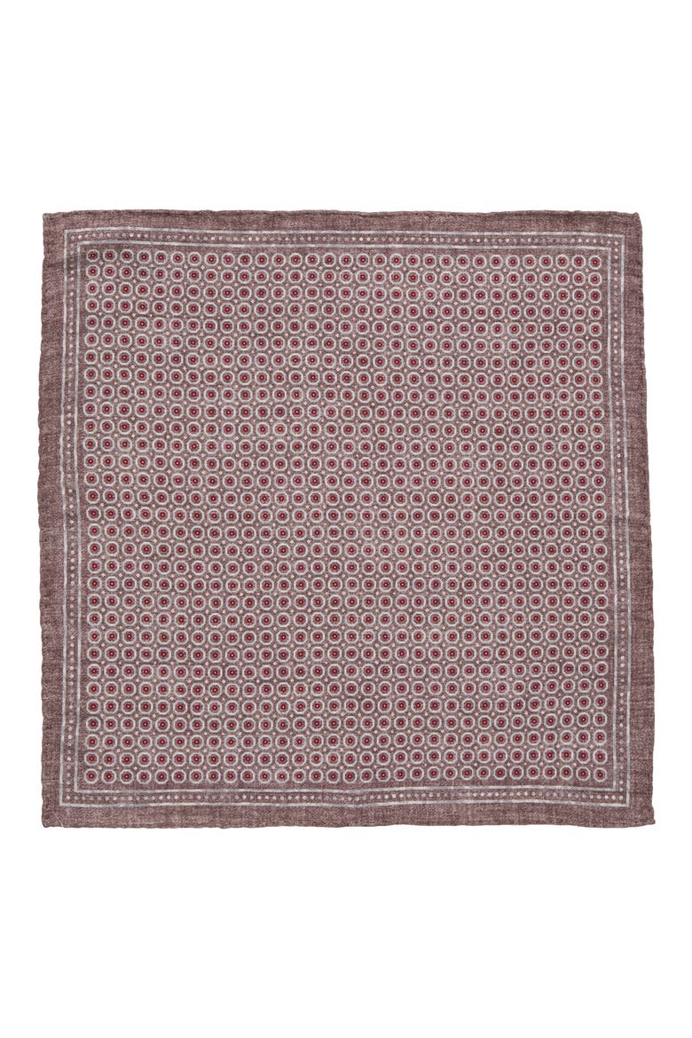 Foulard Print Wool & Cotton Pocket Square, Alternate, color, 051318 BRW GRY BRGDY
