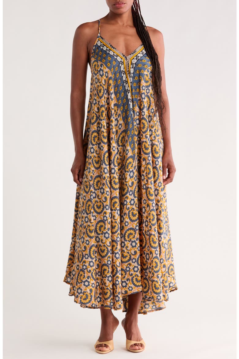 Cross Back Maxi Dress, Main, color, BLUE/ YELLOW