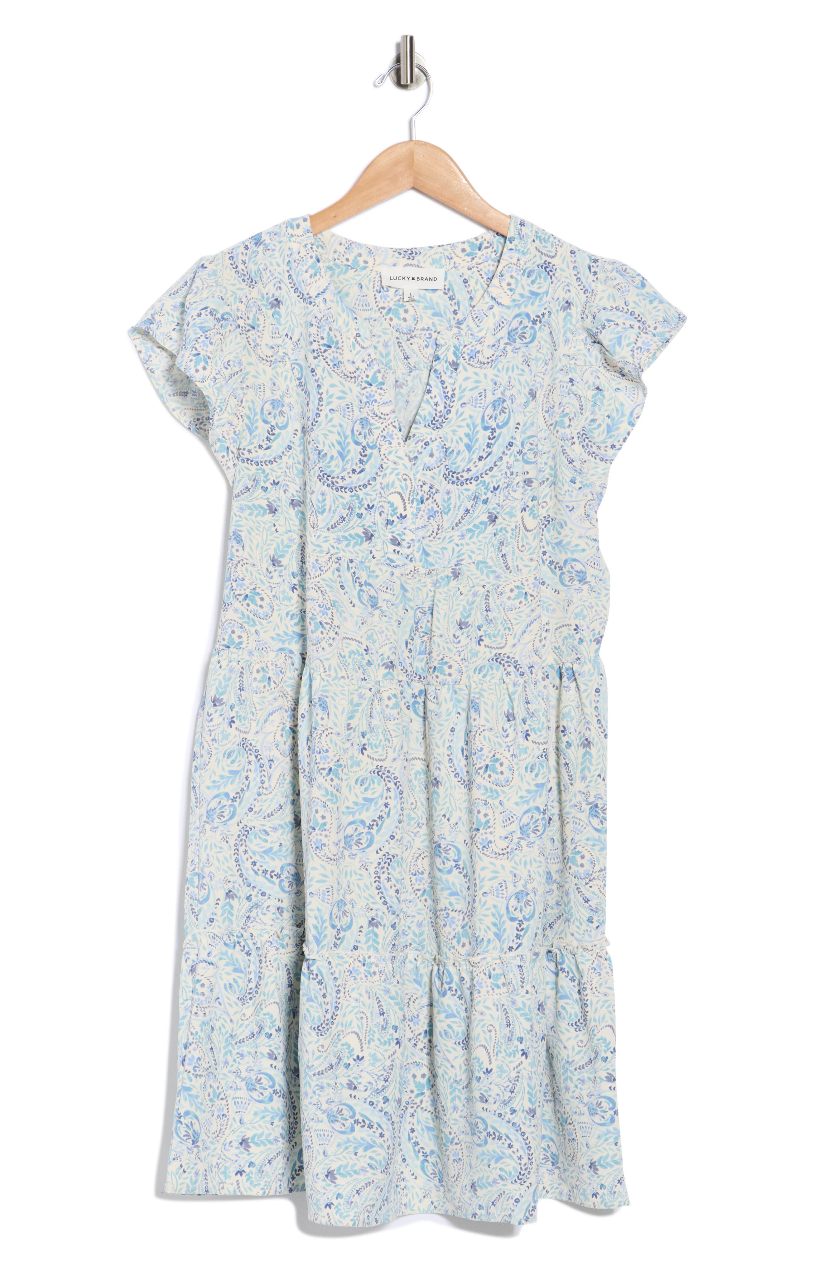 Lucky Brand Flutter Sleeve Tiered Minidress