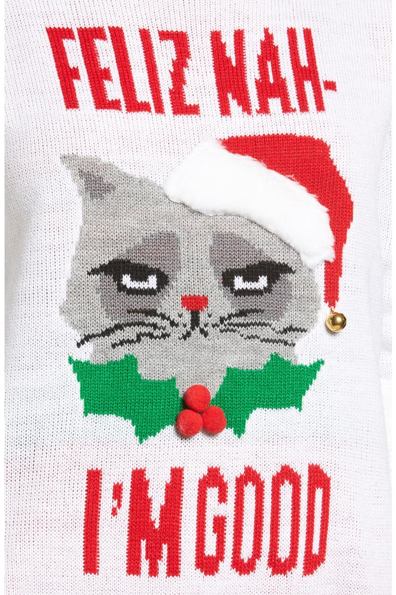 Feliz Nah I'm Good Intarsia Sweater, Alternate, color, SNOW WHITE