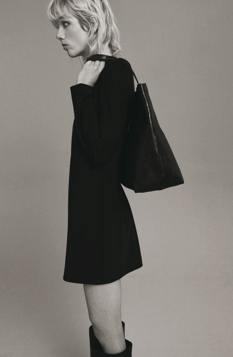 MANGO Drape Neck Long Sleeve Dress, Alternate, color, Black