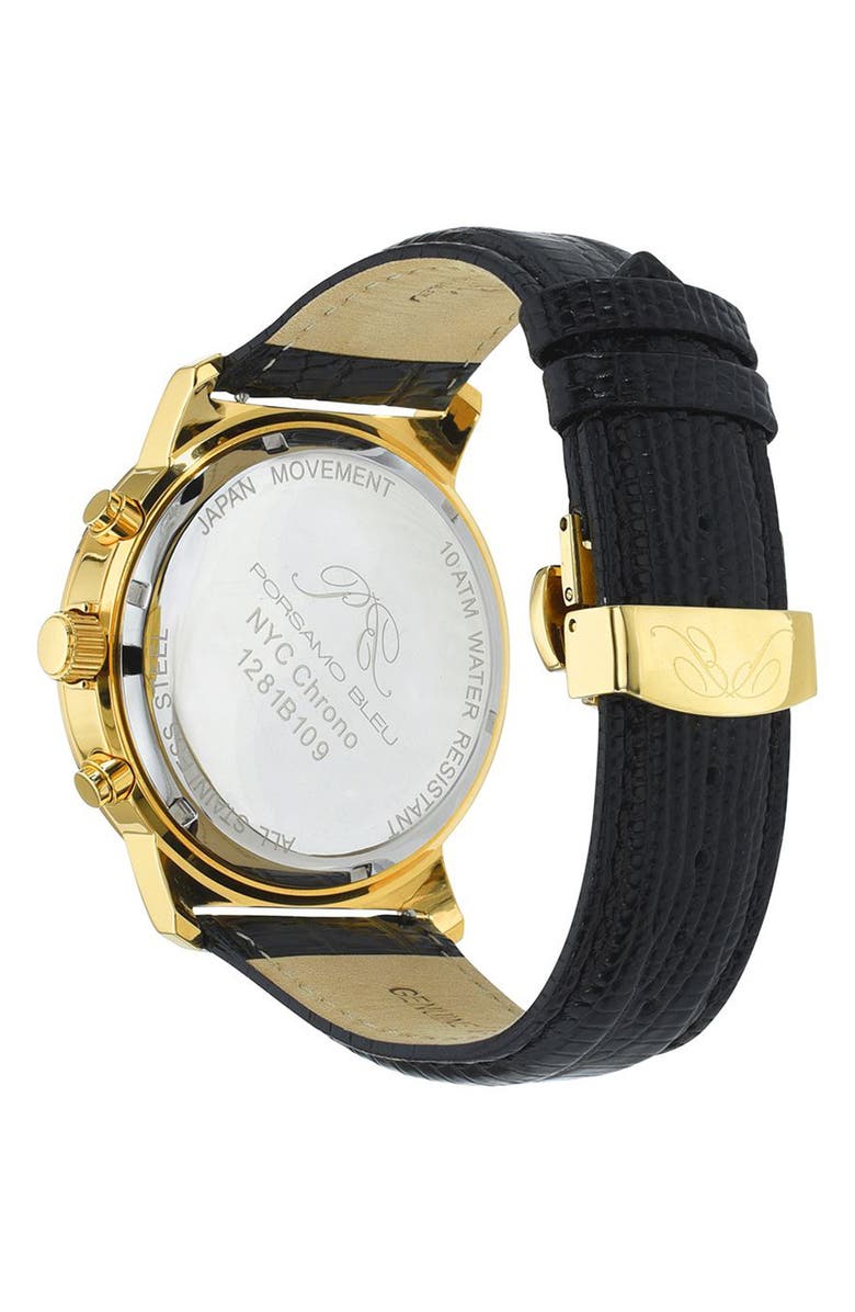 PORSAMO BLEU NYC Chronograph Leather Strap Watch, 38mm, Alternate, color, Black