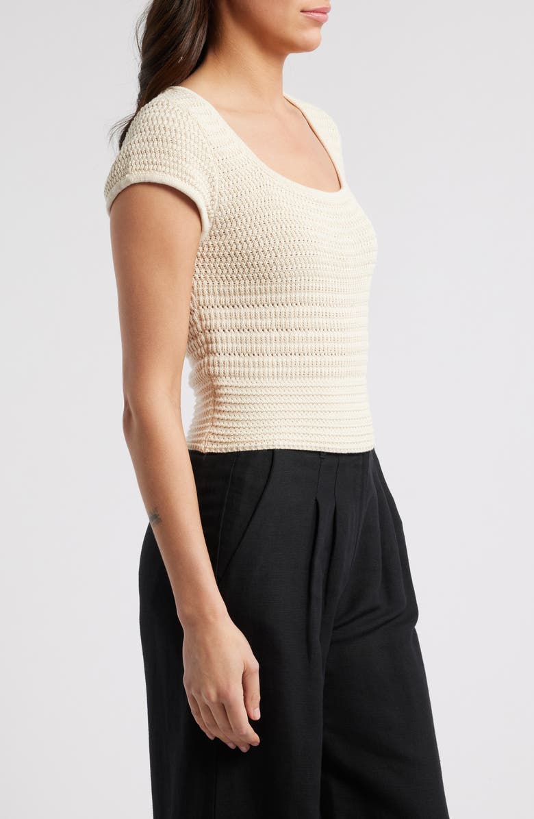 French Connection Nellis Open Stitch Short Sleeve Cotton Sweater, Alternate, color, Ecru