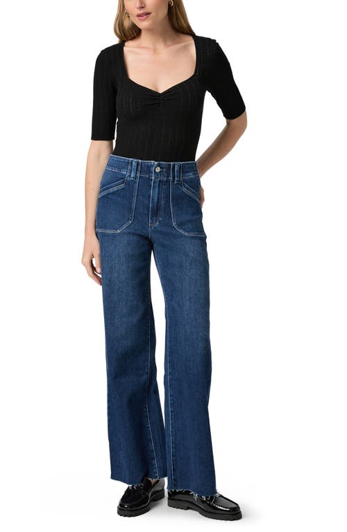 Paige Anessa High Rise Raw Hem Wide Leg Jeans In Live Forever In Blue