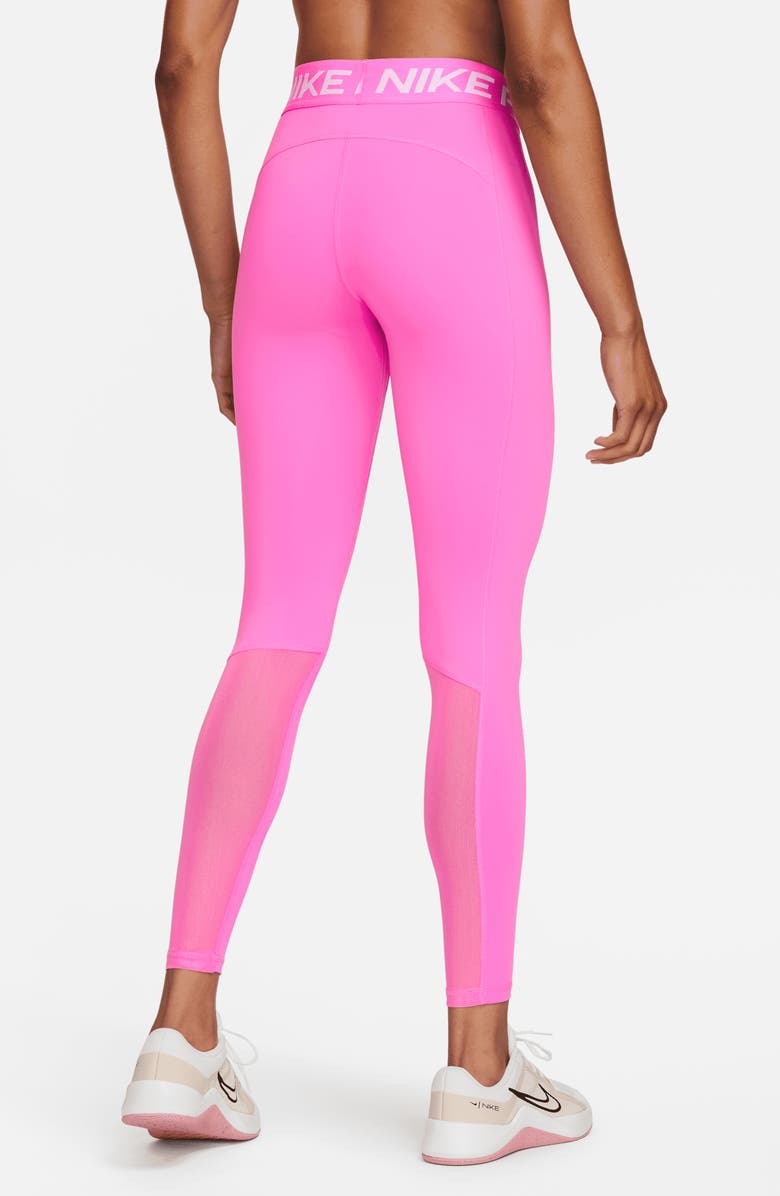 Nike Pro Mid Rise Leggings, Alternate, color, 675 Playful Pink/White