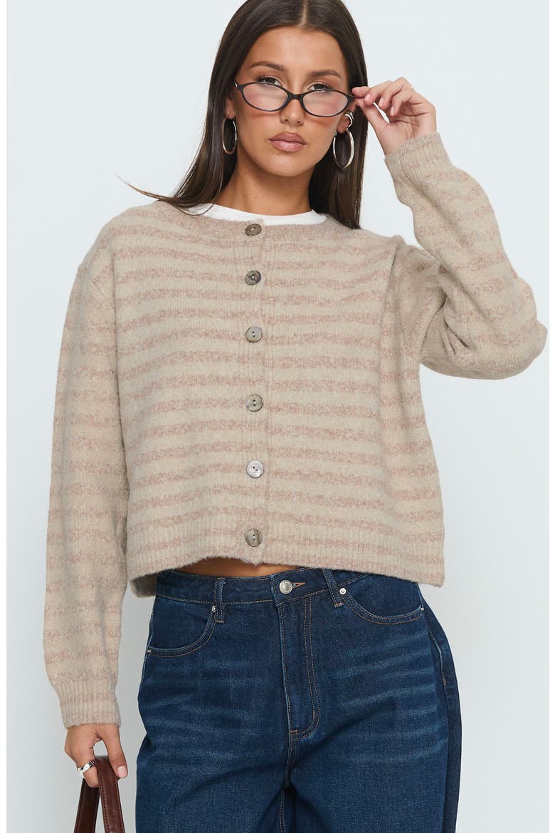 Raynna Stripe Cardigan, Alternate, color, BEIGE STRIPE