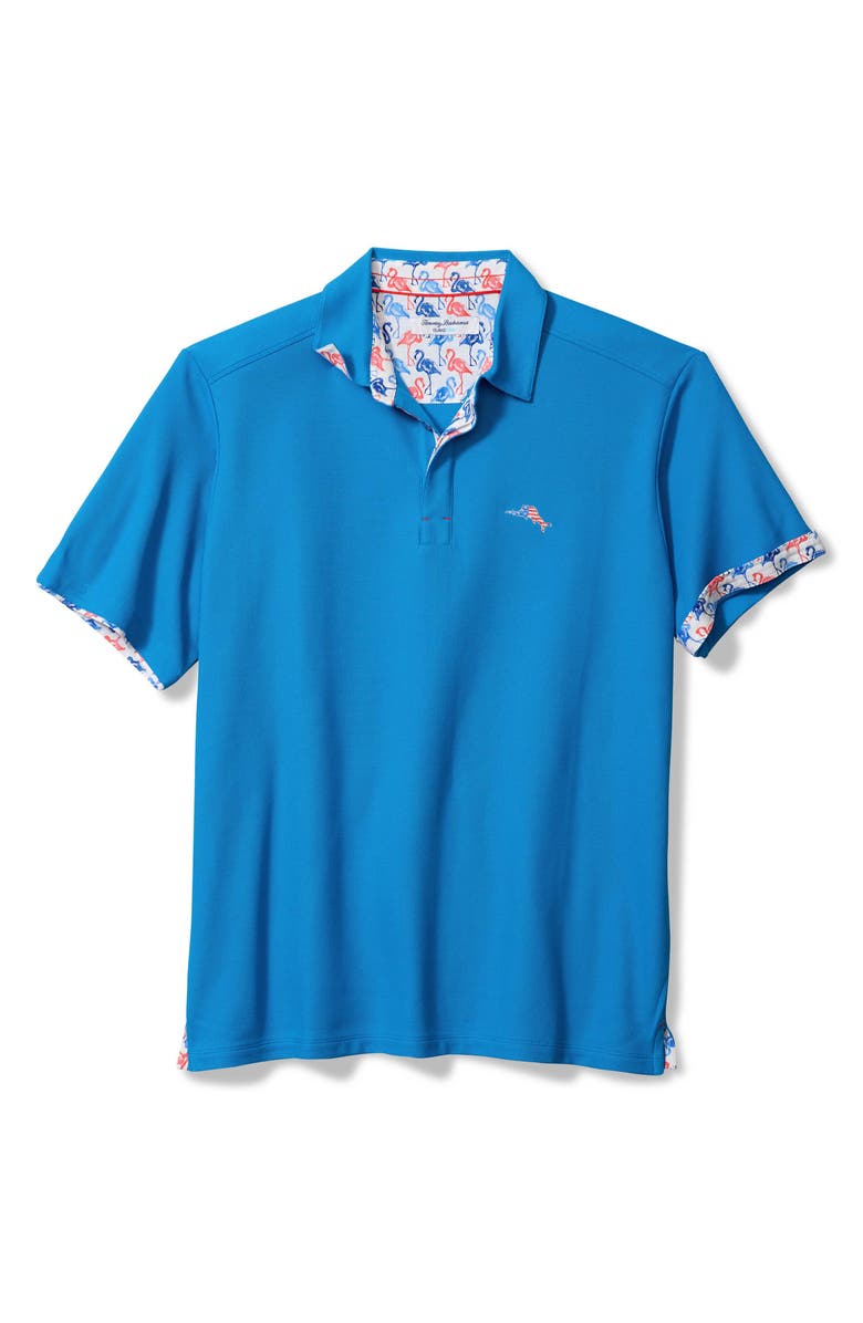 Tommy Bahama Flamingo Mingle IslandZone<sup>®</sup> Piqué Performance Polo, Main, color, Download Blue