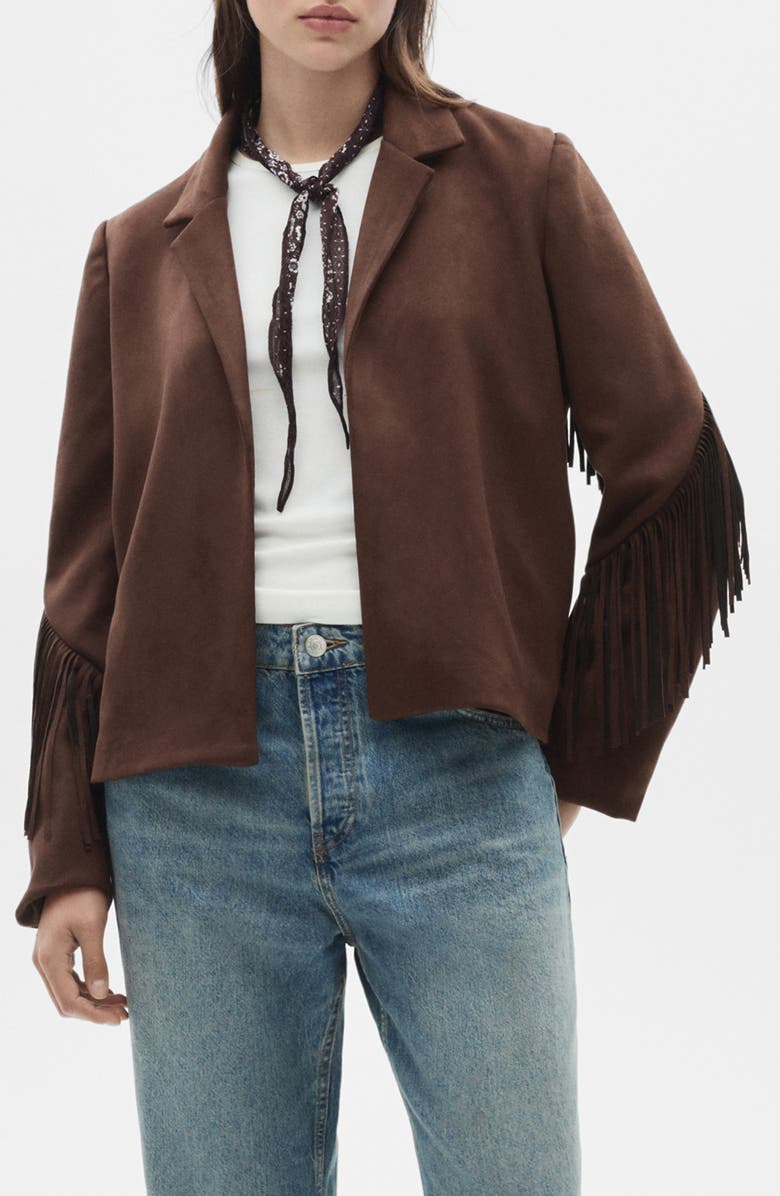 MANGO Fringe Trim Faux Suede Jacket, Main, color, 