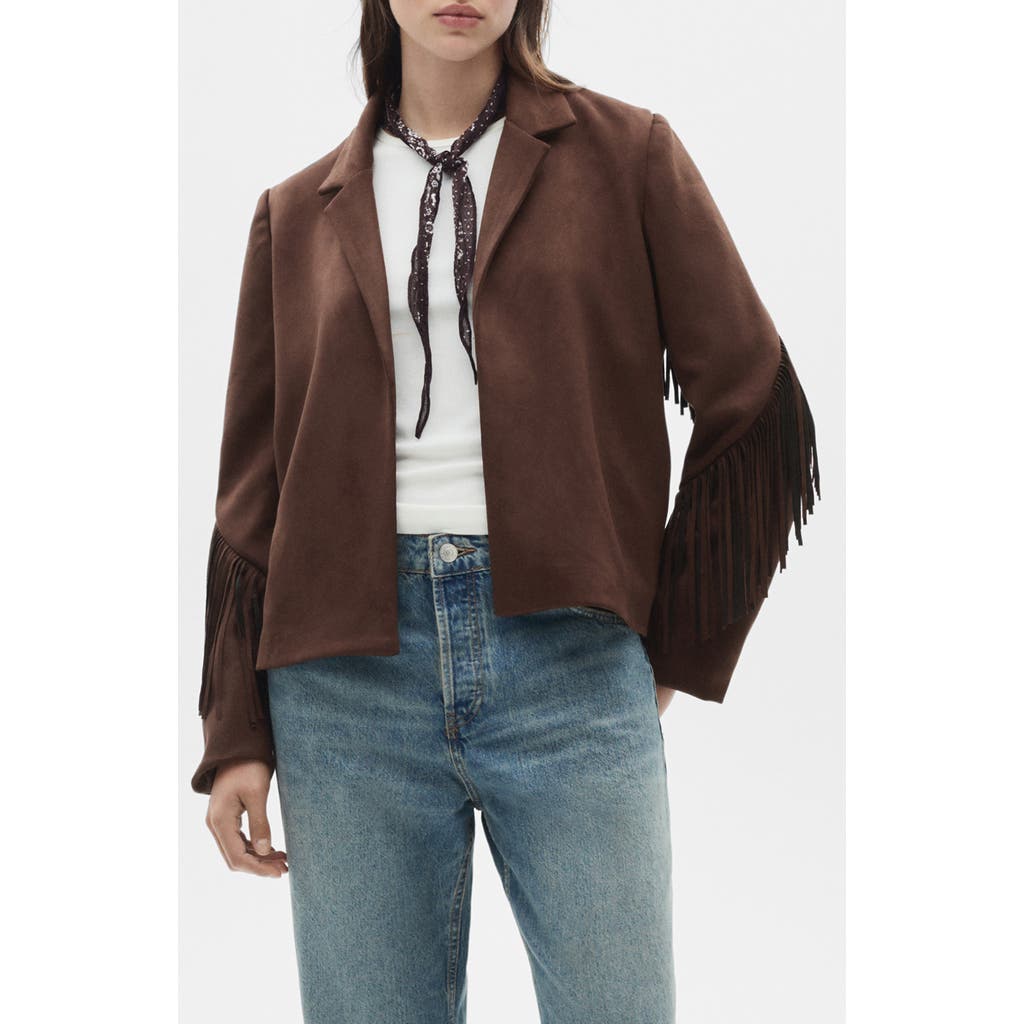 Mango - Veste Franges Similicuir Chocolat - S - Femme In Chocolate