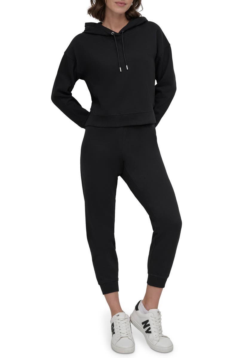 DKNY Embroidered Logo Fleece Crop Hoodie, Alternate, color,