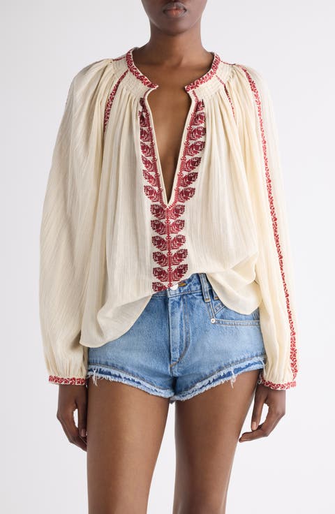 Lena Embroidered Gauze Top