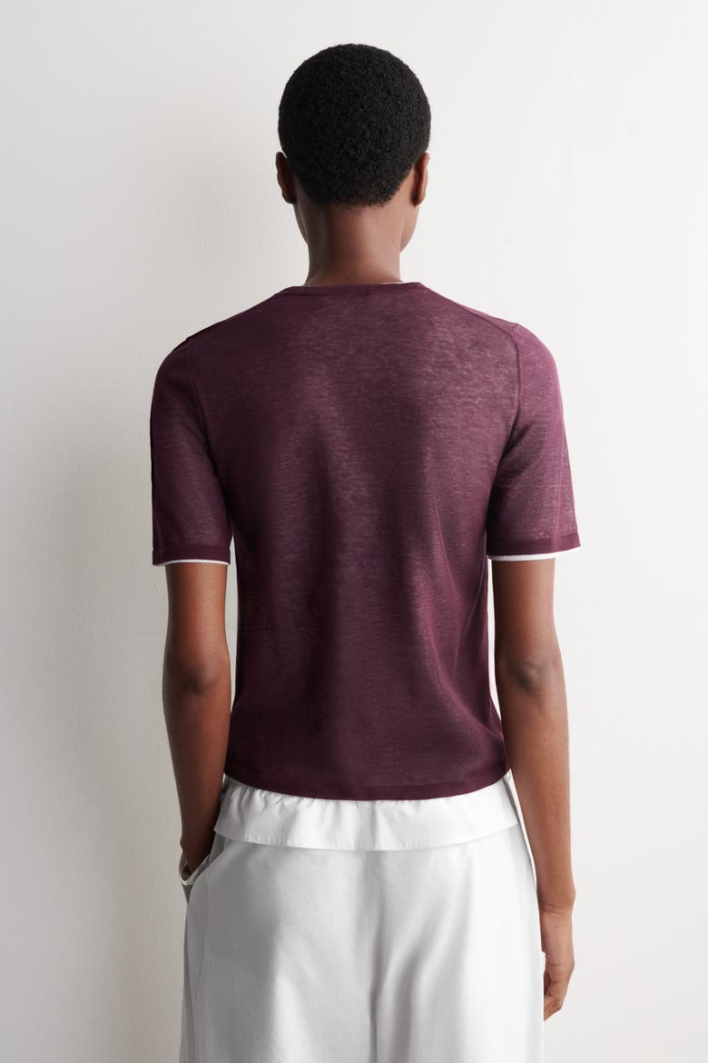 Layered Knitted T-Shirt, Alternate, color, BURGUNDY / WHITE