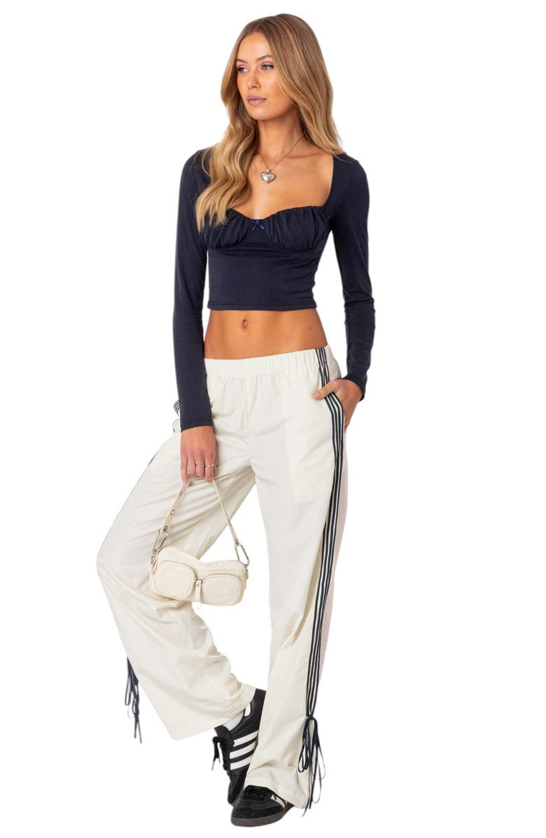 EDIKTED Remy Tie Detail Track Pants, Alternate, color, Off-White