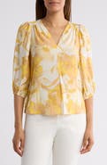 Renee C Floral V-Neck Three-Quarter Sleeve Top