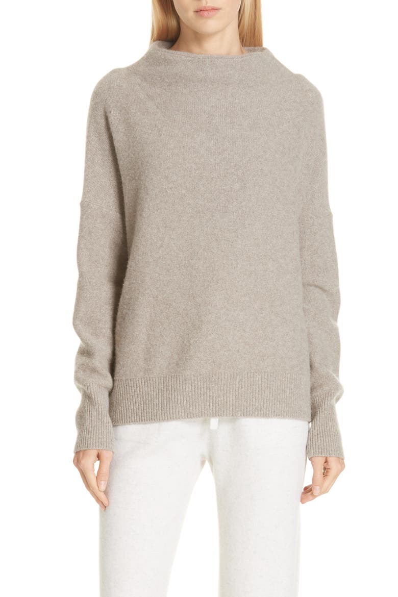 Funnel Neck Cashmere Sweater, Main, color, HEATHER TAUPE