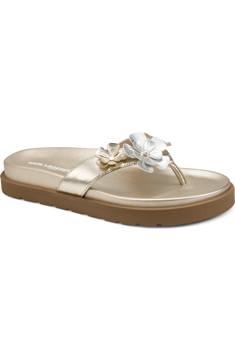 KARL LAGERFELD PARIS Hayze Fleur Flip Flop, Main, color, White Gold