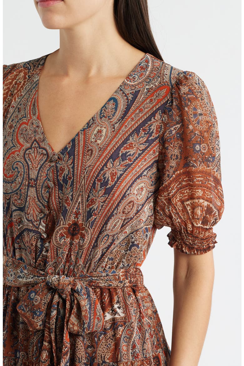 Paisley Belted Crinkle Georgette Midi Dress, Alternate, color, CREAM MULTI