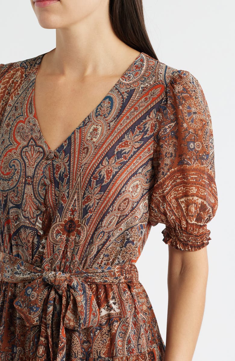 Lauren Ralph Lauren Print Tie Waist Crinkle Maxi Dress, Alternate, color, Cream Multi