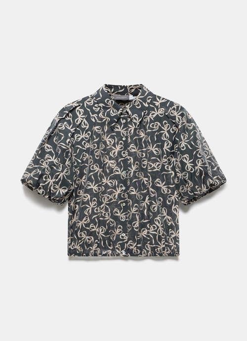 Mint Velvet Bow Print Cropped Shirt In Black