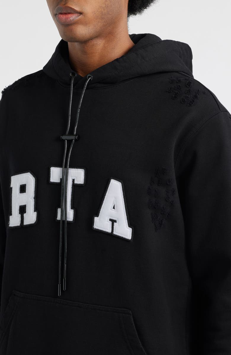 RtA Markus Distressed Logo Applique Hoodie, Alternate, color, University Black