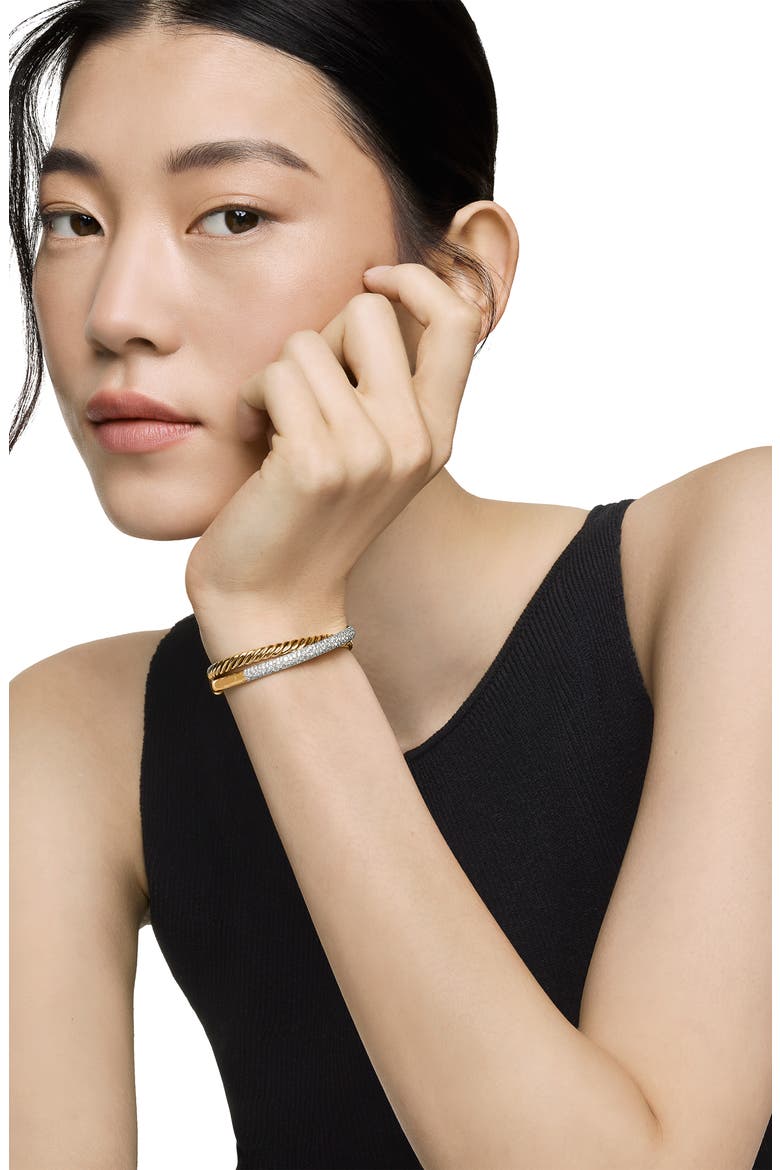 Pavé Diamond Two-Row Crossover Cuff Bracelet, Alternate, color, 18K YELLOW GOLD/ DIAMOND