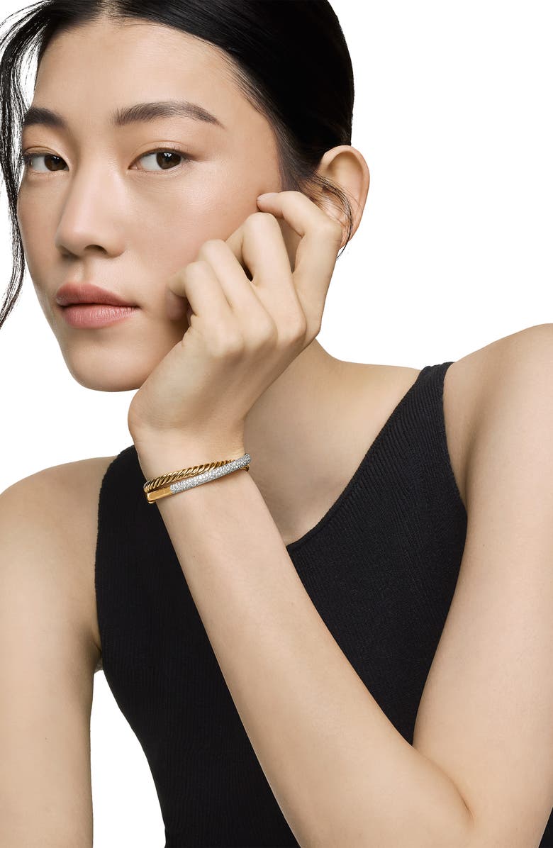 David Yurman Pavé Diamond Two-Row Crossover Cuff Bracelet, Alternate, color, 18K Yellow Gold/ Diamond