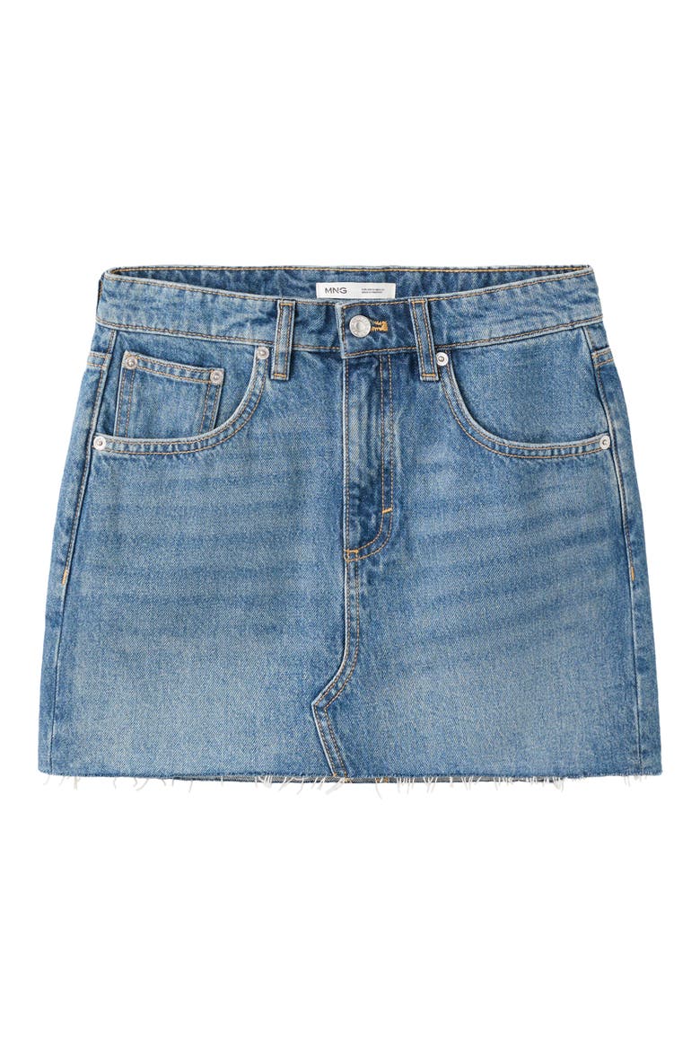 Rica Raw Hem Denim Miniskirt, Alternate, color, MEDIUM BLUE