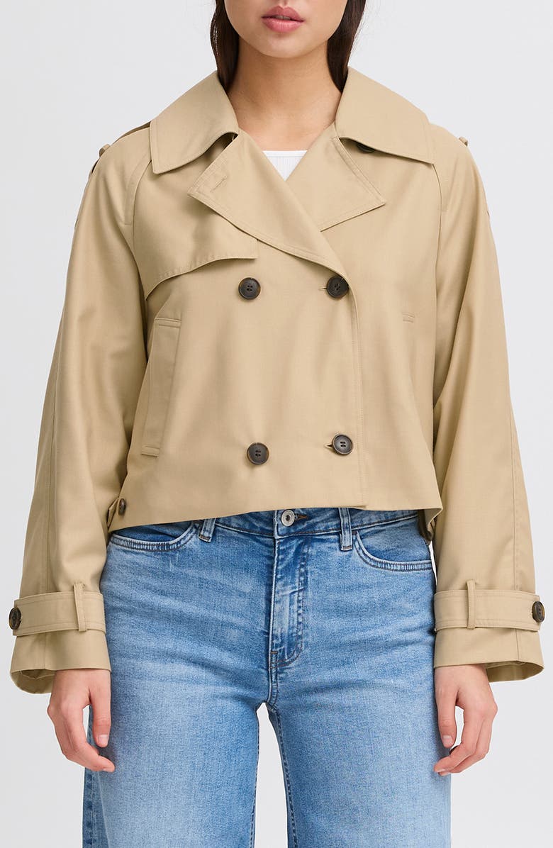 ICHI Cropped Trench Coat, Main, color, Cornstalk