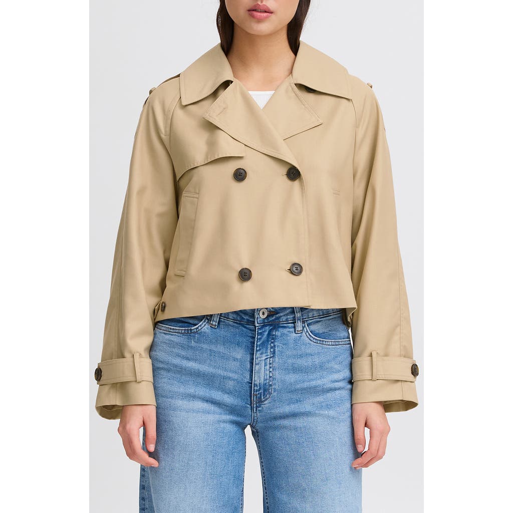 ICHI Cropped Trench Coat in Cornstalk at Nordstrom, Size 38
