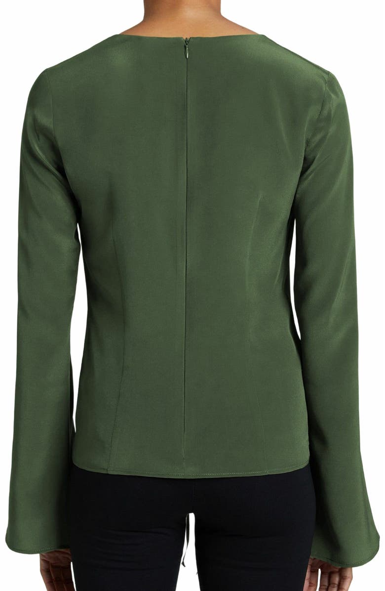 Santorelli RAVELA Bell Sleeve Silk Blouse with Front Center Drawstring, Alternate, color,