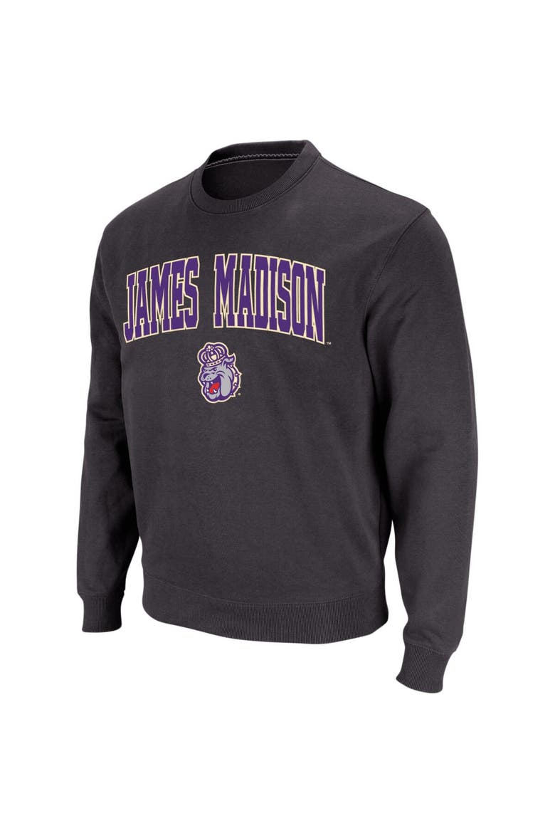 Men's Colosseum Charcoal James Madison Dukes Arch & Logo Crew Neck Sweatshirt, Alternate, color, Charcoal
