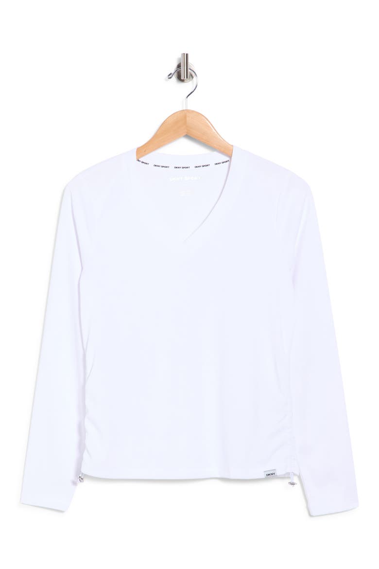 Mesh V-Neck Long Sleeve T-Shirt, Alternate, color, WHITE