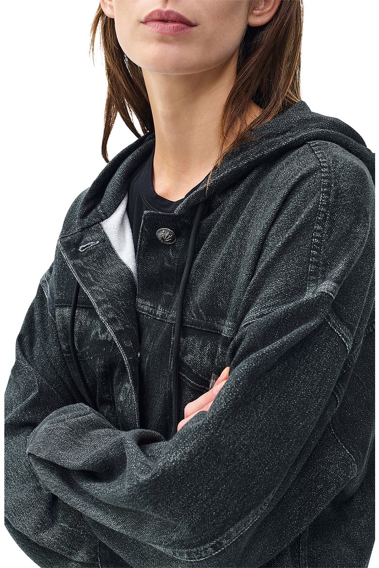 rb Miramar Hooded Trompe l'Oeil Faux Denim Terry Trucker Jacket, Alternate, color, FADED BLACK