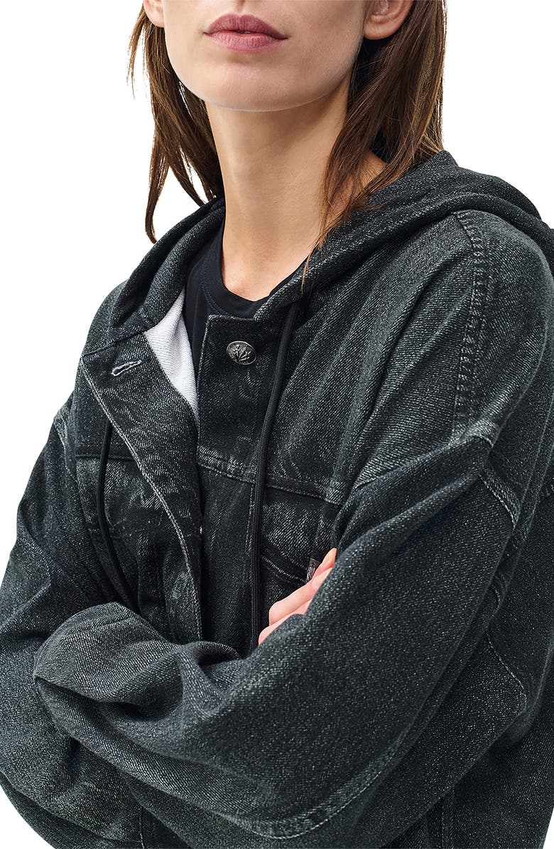 rag & bone Miramar Hooded Trompe l'Oeil Faux Denim Terry Trucker Jacket, Alternate, color, Faded Black