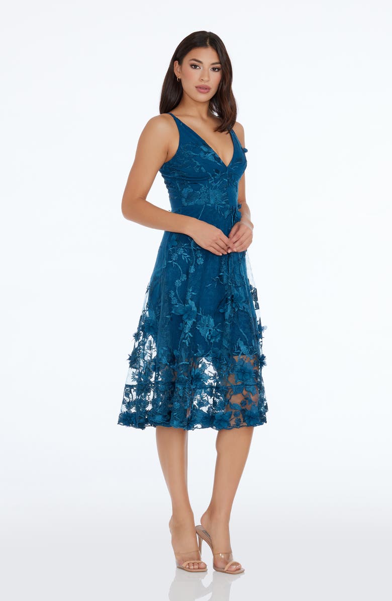 Dress the Population Audrey Embroidered Fit & Flare Dress, Alternate, color, Peacock Blue