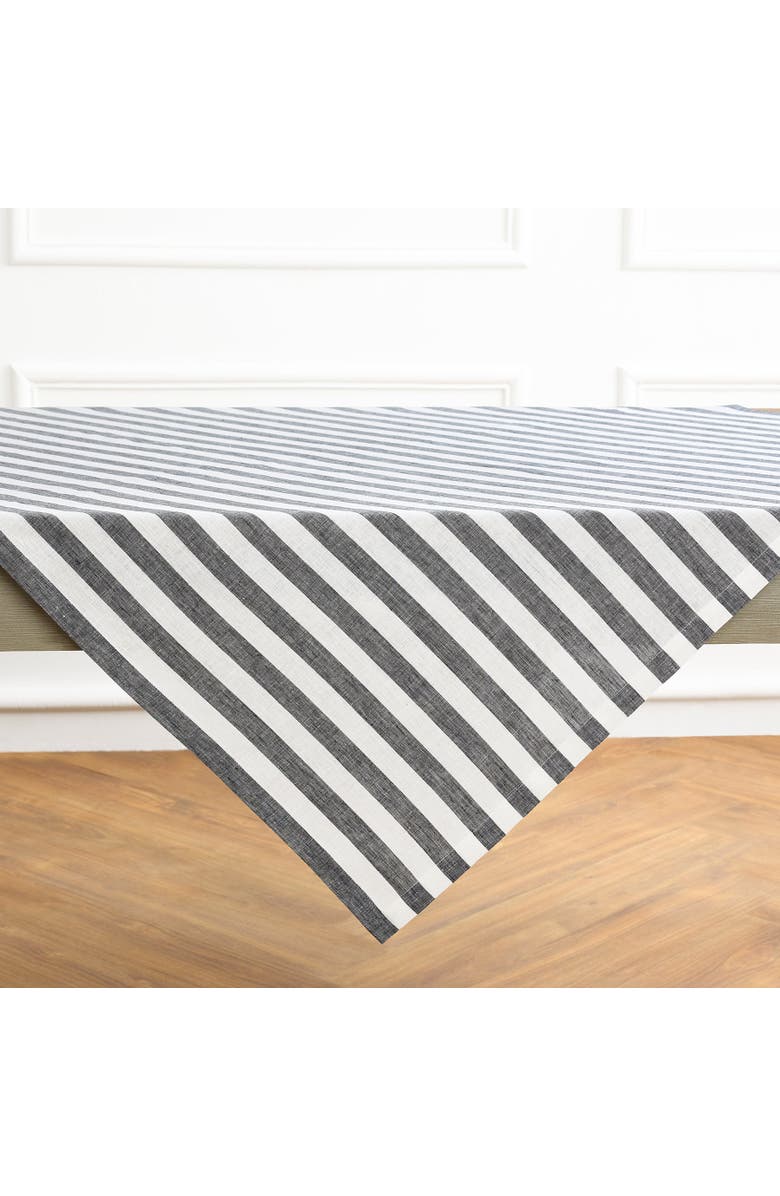 Solino Home Linen Table Throw - Sorrento Stripe, 52" x 52", 52" x 52", Alternate, color, Black And White