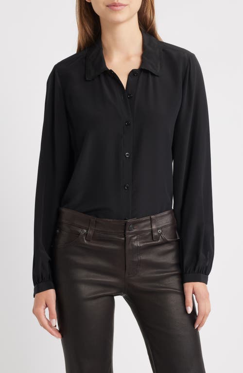 Frame Prim Silk Button-up Shirt In Black