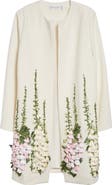 Oscar de la Renta Foxgloves Embroidered Cotton & Wool Blend Jacket