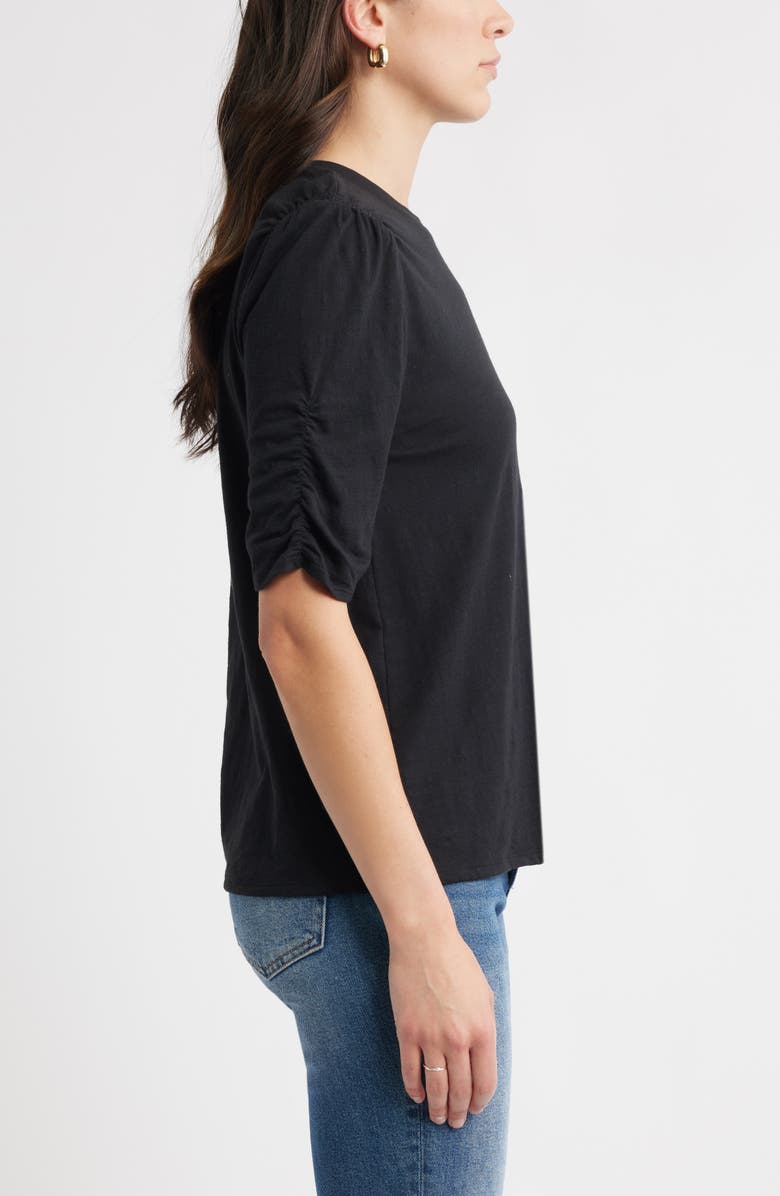 Caslon<sup>®</sup> Puff Sleeve Cotton Blend T-Shirt, Alternate, color, Black