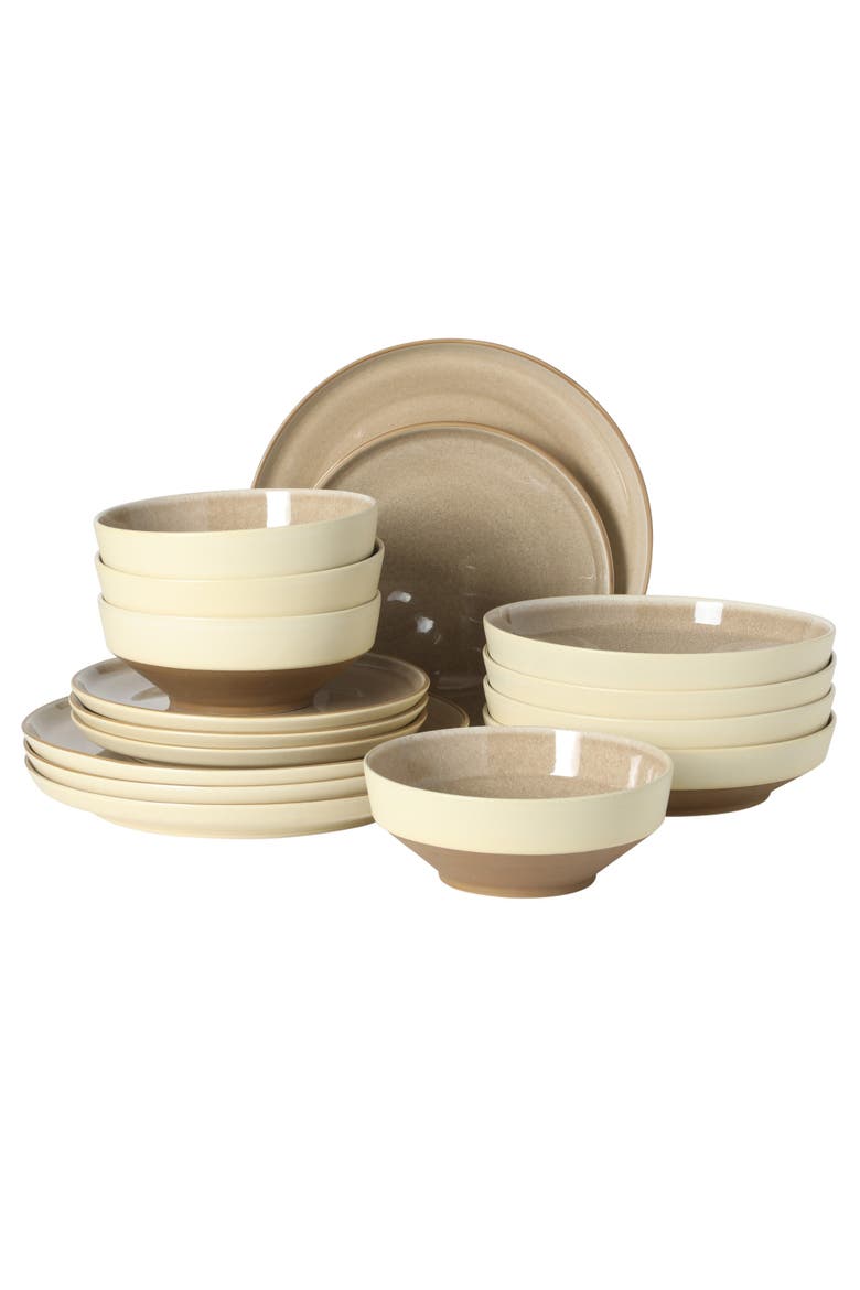 Octavia Place 16-Piece Coupe Reactive Glaze Stoneware Dinnerware Set, Main, color, Taupe