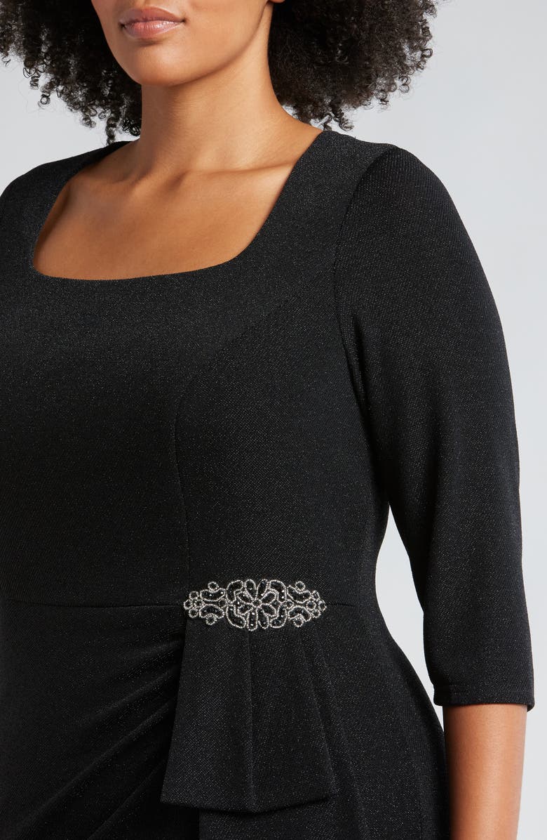 Alex Evenings Shimmer Square Neck Gown, Alternate, color, Black