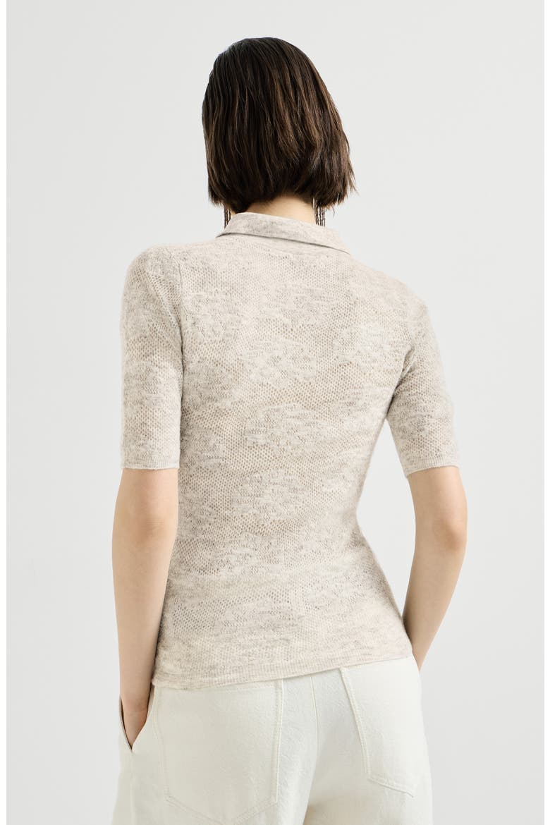 Silk, alpaca and wool flower lace knit polo, Alternate, color, Fog