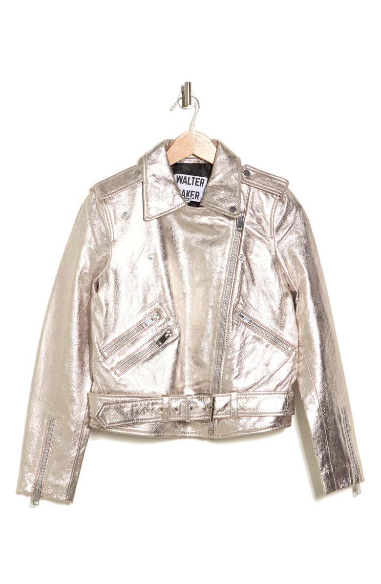 Walter Baker Allison Metallic Leather Moto Jacket, Alternate, color,
