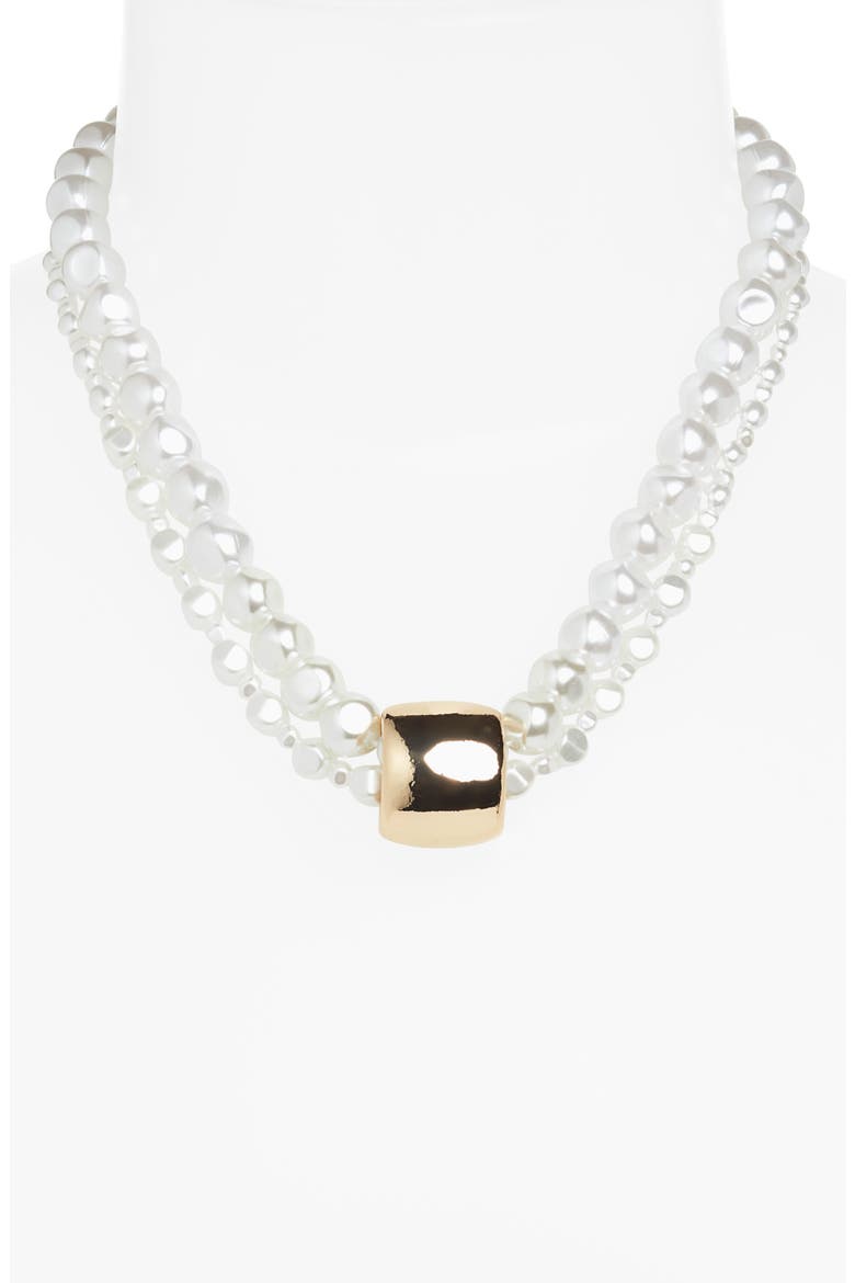 Bead Pendant Faux Pearl Collar Necklace, Alternate, color, WHITE- GOLD
